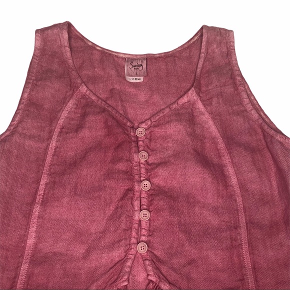 Sunday St Tropez Pink Linen Ruffle Tank S - Picture 6 of 14